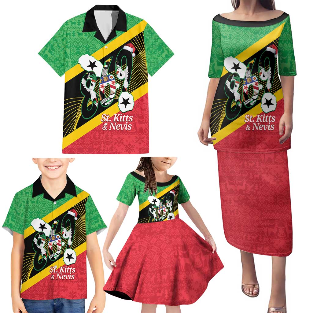 St Kitts and Nevis Christmas Family Matching Puletasi and Hawaiian Shirt 869 Proud With Map - Wonder Print Shop