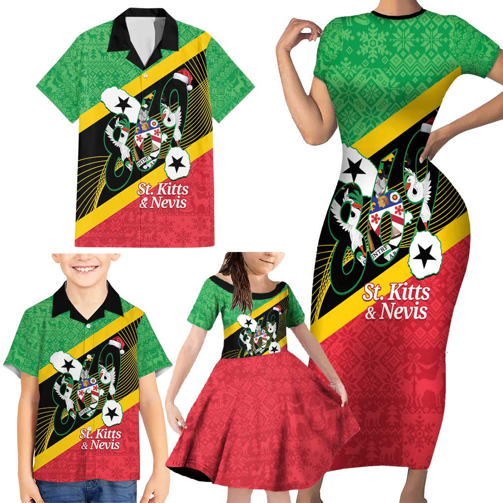 St Kitts and Nevis Christmas Family Matching Short Sleeve Bodycon Dress and Hawaiian Shirt 869 Proud With Map - Wonder Print Shop