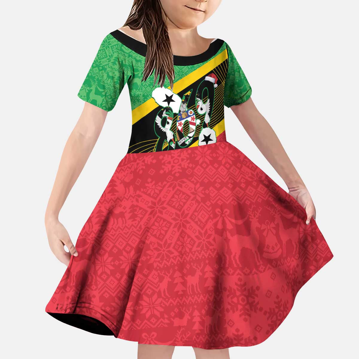 St Kitts and Nevis Christmas Kid Short Sleeve Dress 869 Proud With Map - Wonder Print Shop