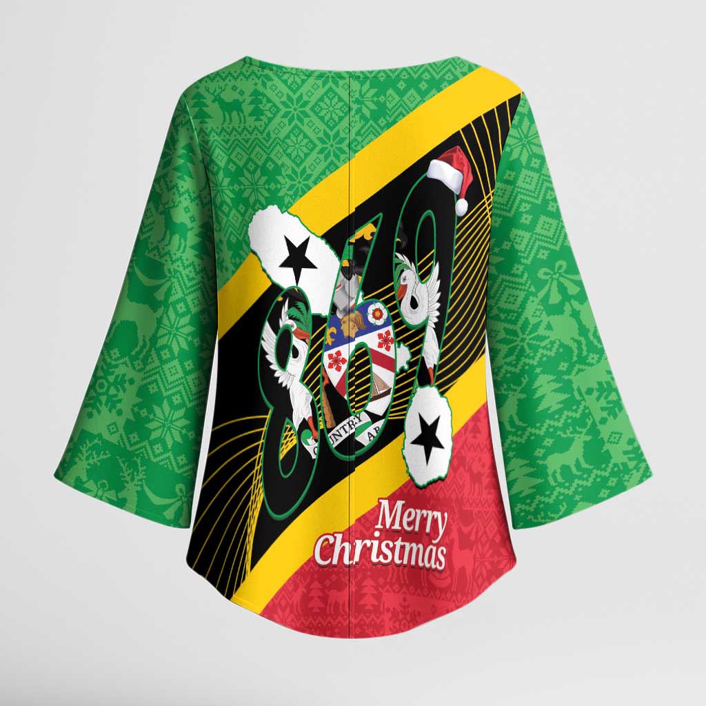 St Kitts and Nevis Christmas Kimono Sleeve Blouse 869 Proud With Map - Wonder Print Shop