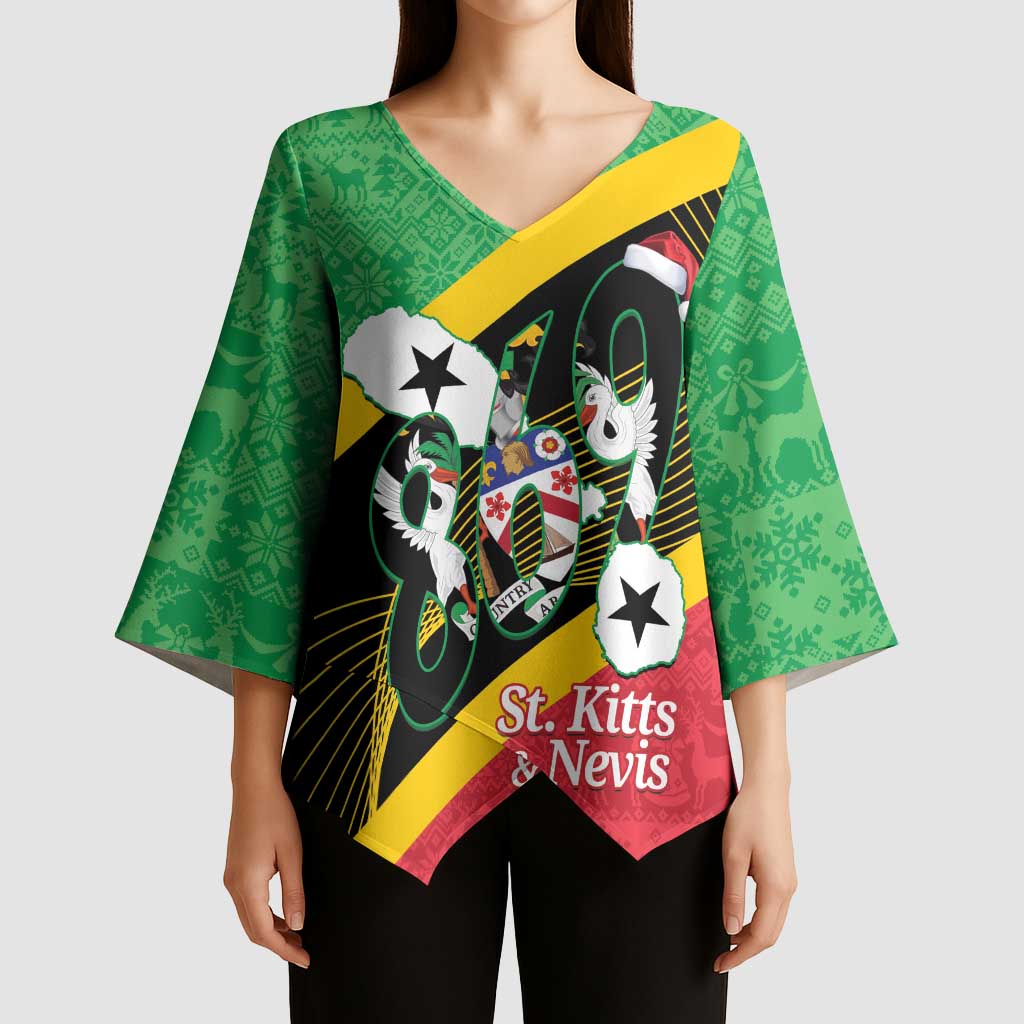St Kitts and Nevis Christmas Kimono Sleeve Blouse 869 Proud With Map - Wonder Print Shop