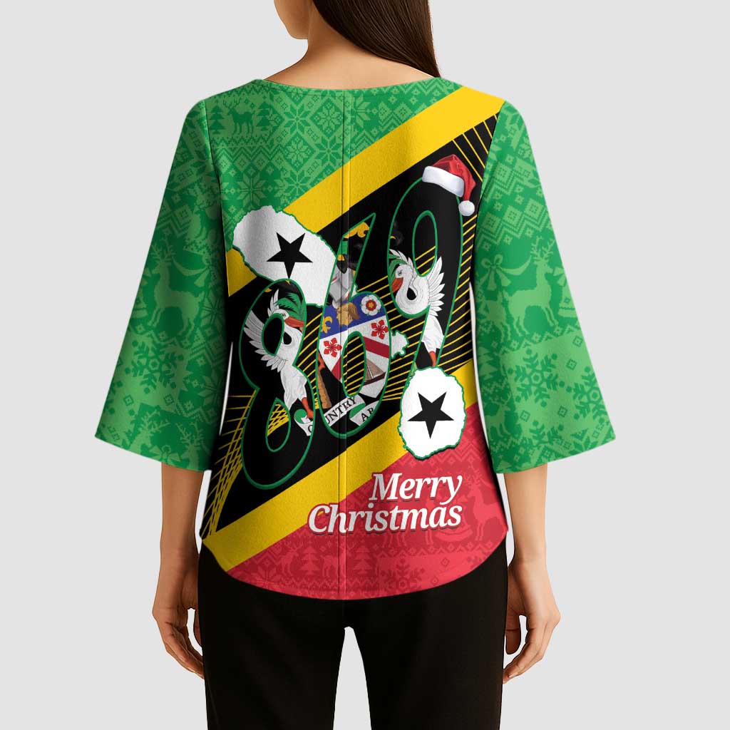 St Kitts and Nevis Christmas Kimono Sleeve Blouse 869 Proud With Map - Wonder Print Shop