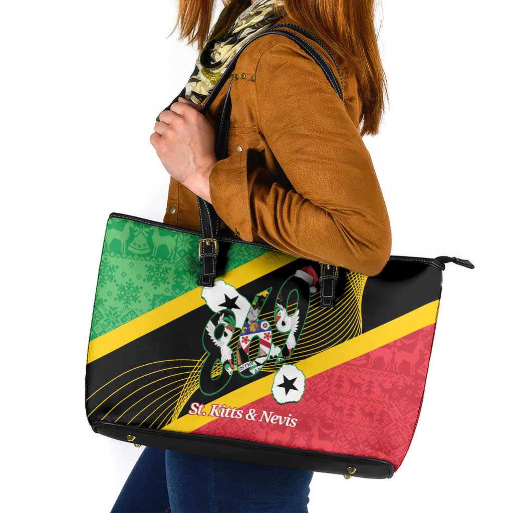 St Kitts and Nevis Christmas Leather Tote Bag 869 Proud With Map - Wonder Print Shop