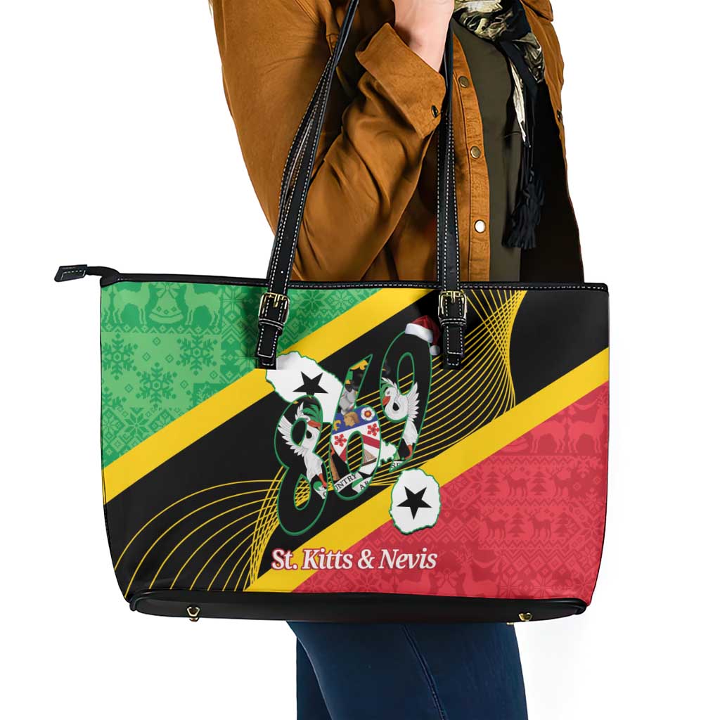 St Kitts and Nevis Christmas Leather Tote Bag 869 Proud With Map - Wonder Print Shop