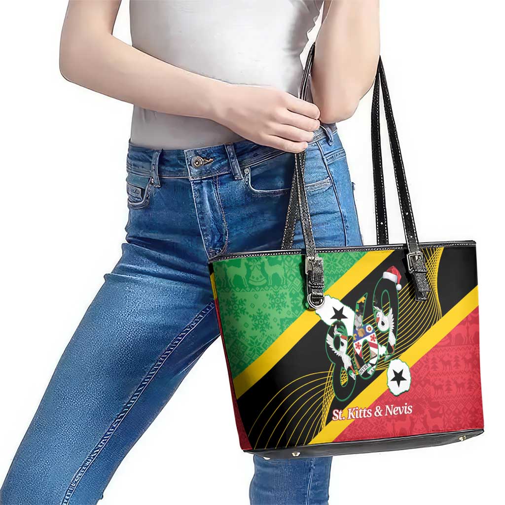 St Kitts and Nevis Christmas Leather Tote Bag 869 Proud With Map - Wonder Print Shop