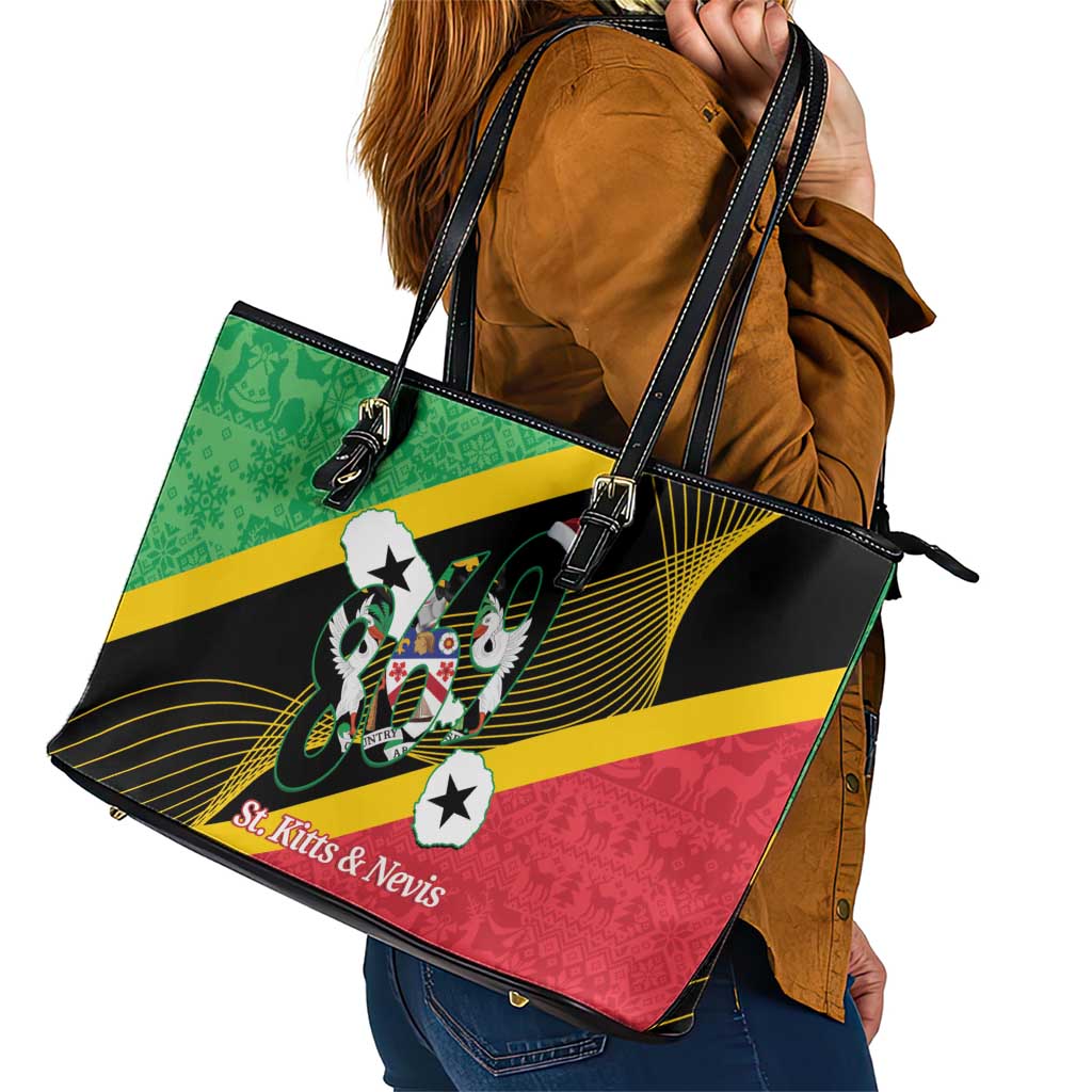 St Kitts and Nevis Christmas Leather Tote Bag 869 Proud With Map - Wonder Print Shop