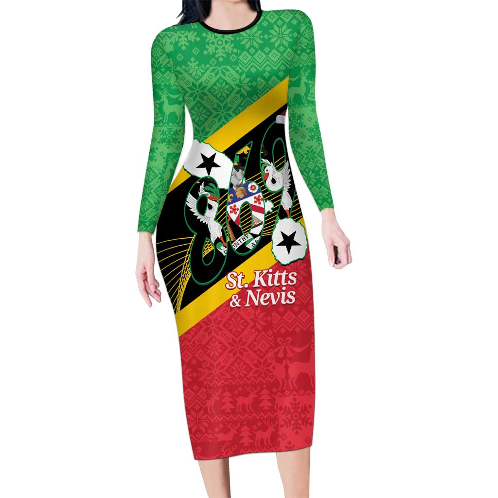 St Kitts and Nevis Christmas Long Sleeve Bodycon Dress 869 Proud With Map - Wonder Print Shop