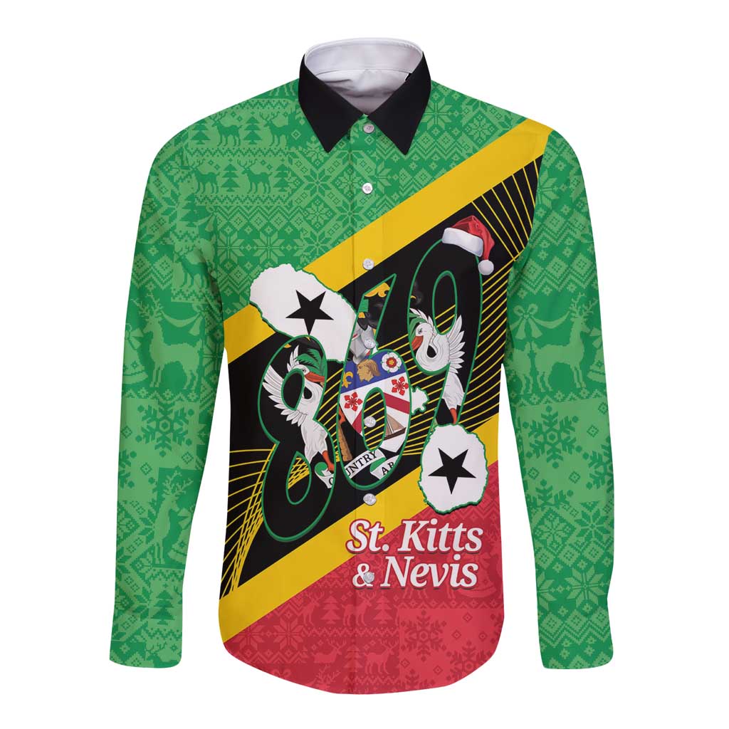 St Kitts and Nevis Christmas Long Sleeve Button Shirt 869 Proud With Map - Wonder Print Shop