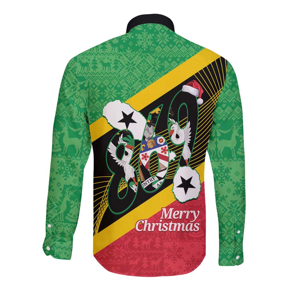 St Kitts and Nevis Christmas Long Sleeve Button Shirt 869 Proud With Map - Wonder Print Shop