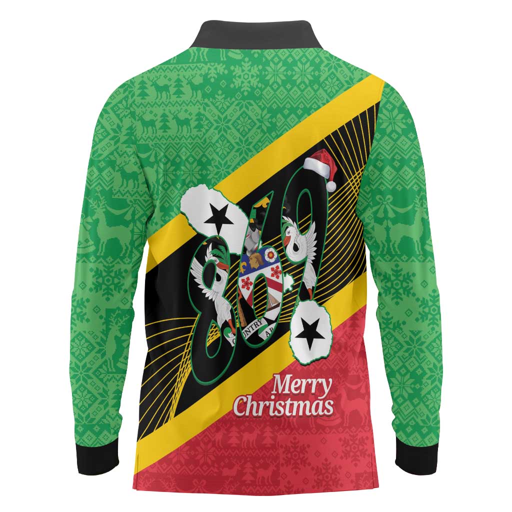 St Kitts and Nevis Christmas Long Sleeve Polo Shirt 869 Proud With Map - Wonder Print Shop