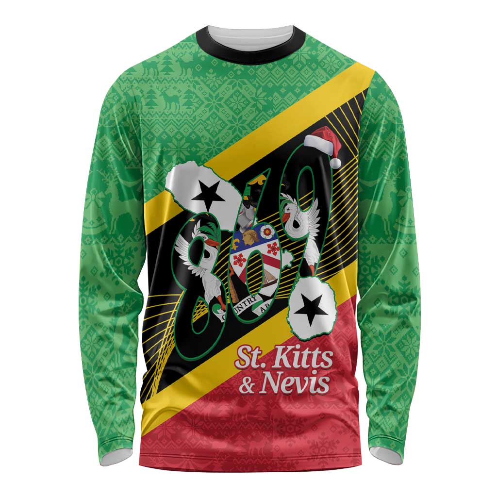 St Kitts and Nevis Christmas Long Sleeve Shirt 869 Proud With Map - Wonder Print Shop