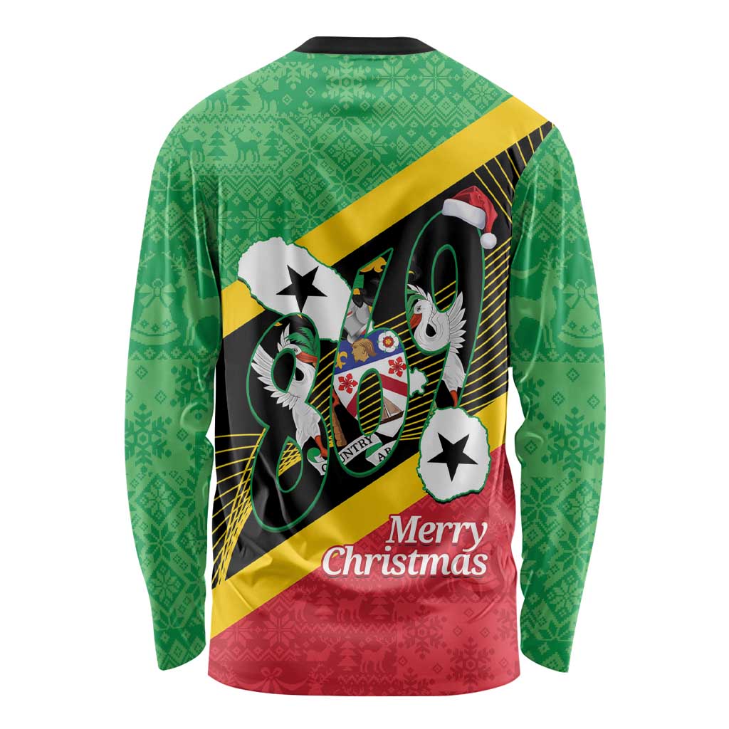 St Kitts and Nevis Christmas Long Sleeve Shirt 869 Proud With Map - Wonder Print Shop