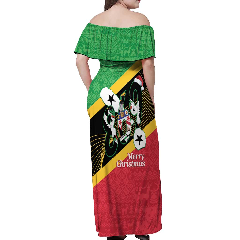 St Kitts and Nevis Christmas Off Shoulder Maxi Dress 869 Proud With Map - Wonder Print Shop