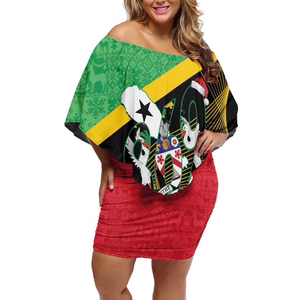 St Kitts and Nevis Christmas Off Shoulder Short Dress 869 Proud With Map - Wonder Print Shop