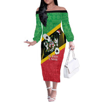 St Kitts and Nevis Christmas Off The Shoulder Long Sleeve Dress 869 Proud With Map - Wonder Print Shop