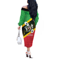 St Kitts and Nevis Christmas Off The Shoulder Long Sleeve Dress 869 Proud With Map - Wonder Print Shop