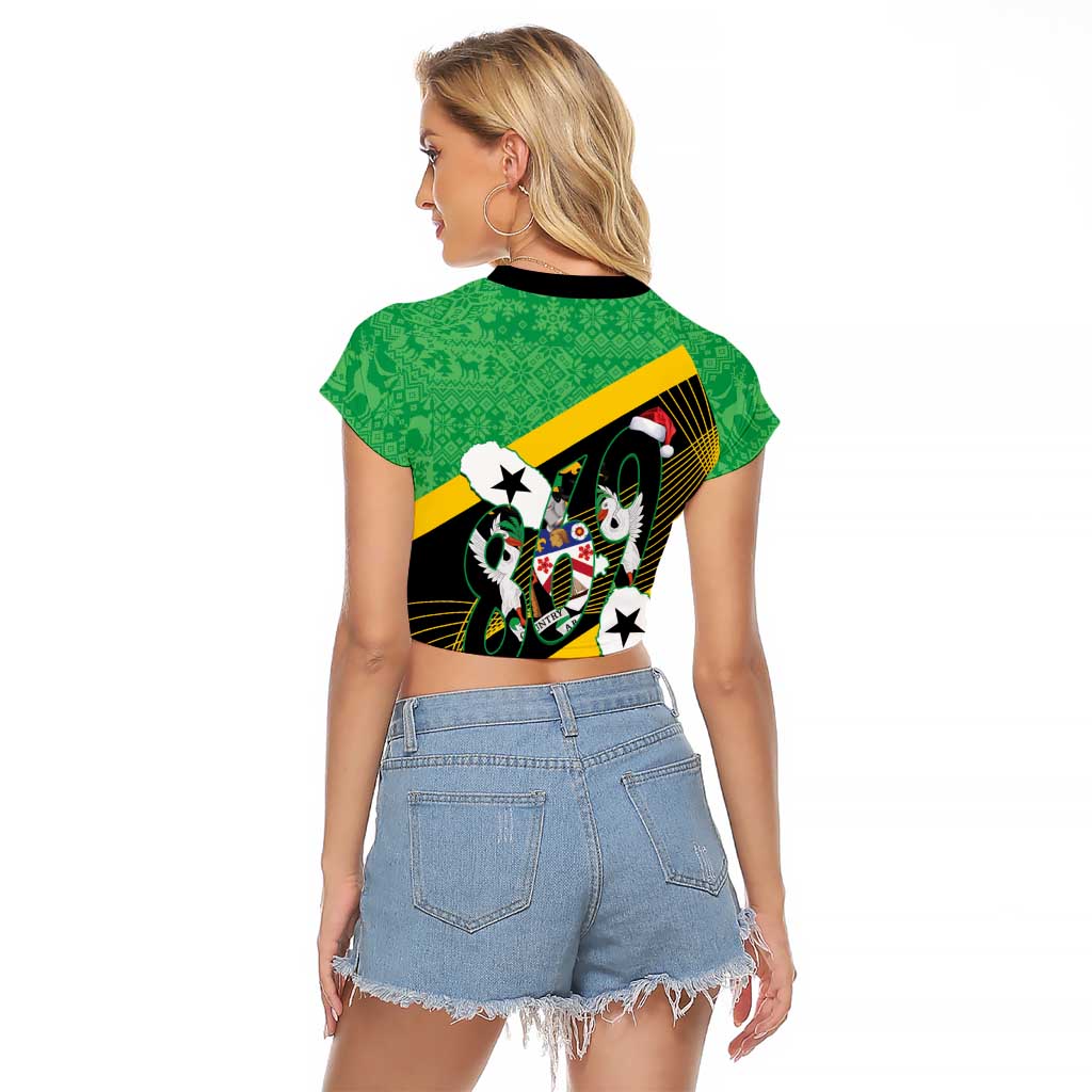 St Kitts and Nevis Christmas Raglan Cropped T Shirt 869 Proud With Map - Wonder Print Shop