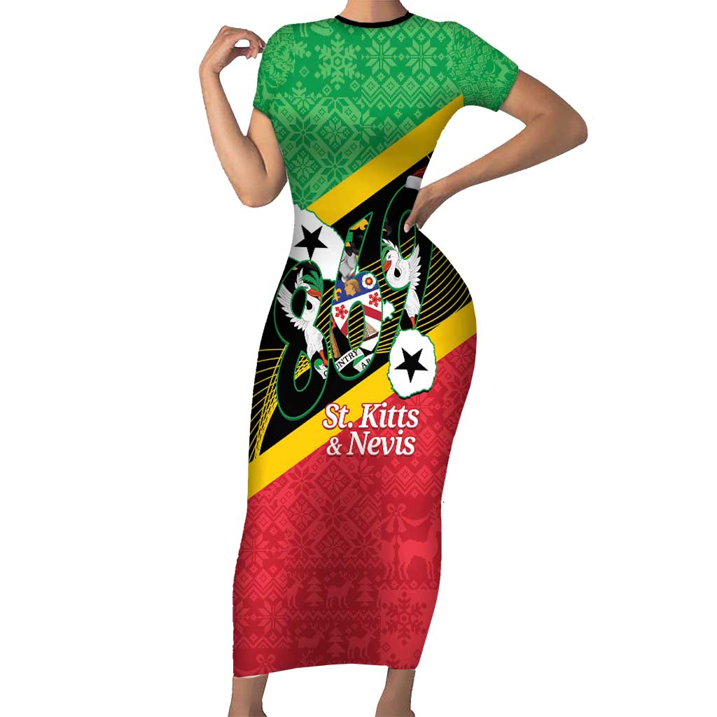 St Kitts and Nevis Christmas Short Sleeve Bodycon Dress 869 Proud With Map - Wonder Print Shop