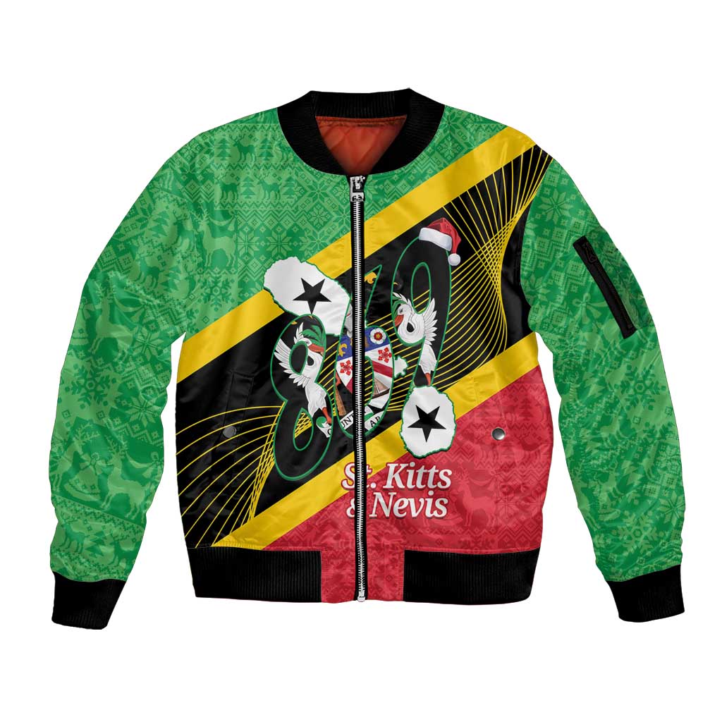 St Kitts and Nevis Christmas Sleeve Zip Bomber Jacket 869 Proud With Map - Wonder Print Shop