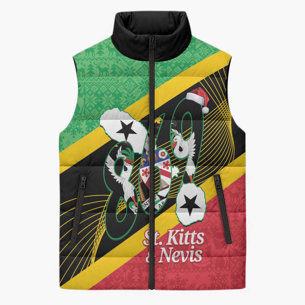 St Kitts and Nevis Christmas Sleeveless Puffer Jacket 869 Proud With Map - Wonder Print Shop