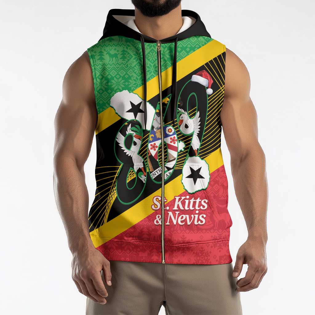 St Kitts and Nevis Christmas Sleeveless Zip Hoodie 869 Proud With Map - Wonder Print Shop