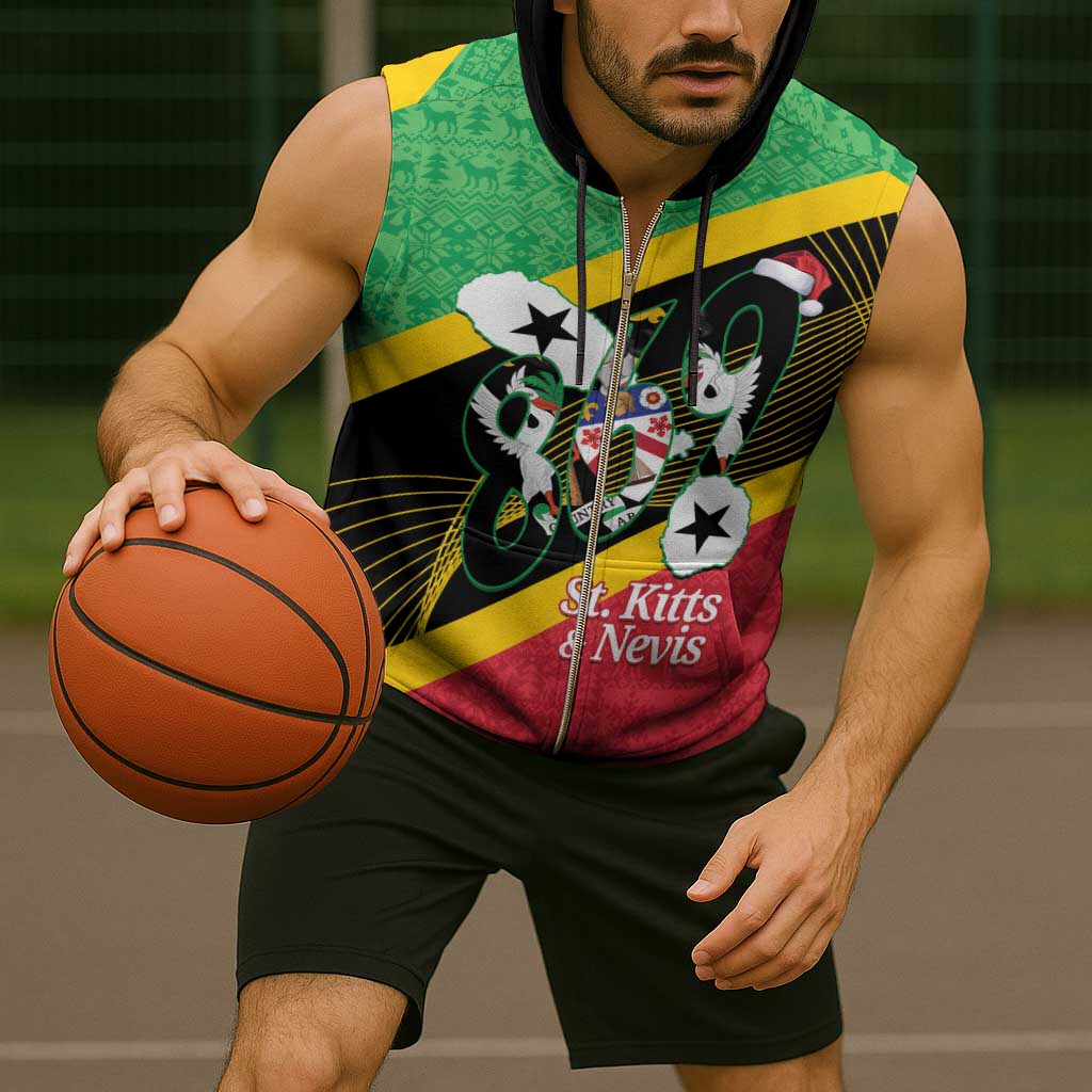 St Kitts and Nevis Christmas Sleeveless Zip Hoodie 869 Proud With Map - Wonder Print Shop