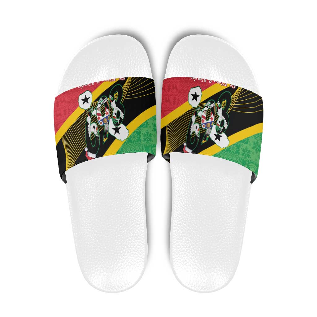 St Kitts and Nevis Christmas Slide Sandals 869 Proud With Map - Wonder Print Shop