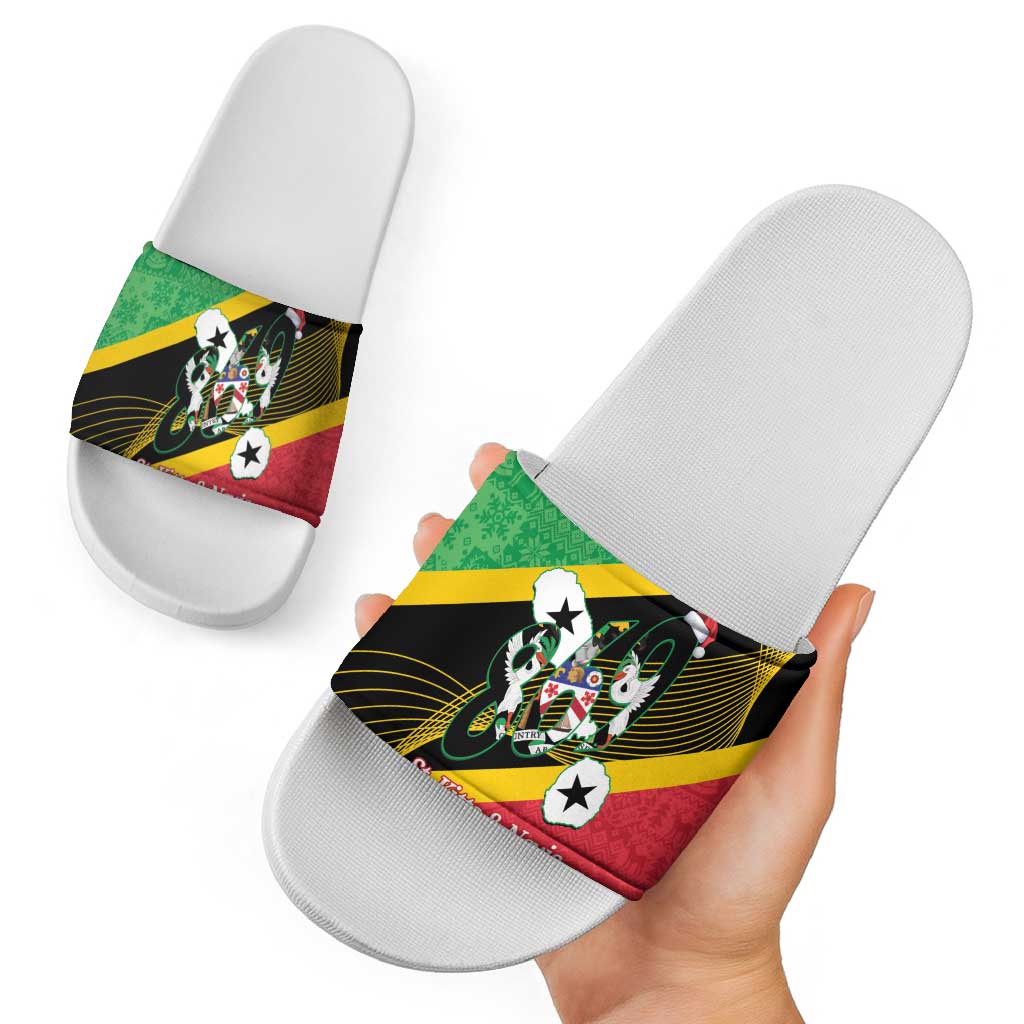 St Kitts and Nevis Christmas Slide Sandals 869 Proud With Map - Wonder Print Shop