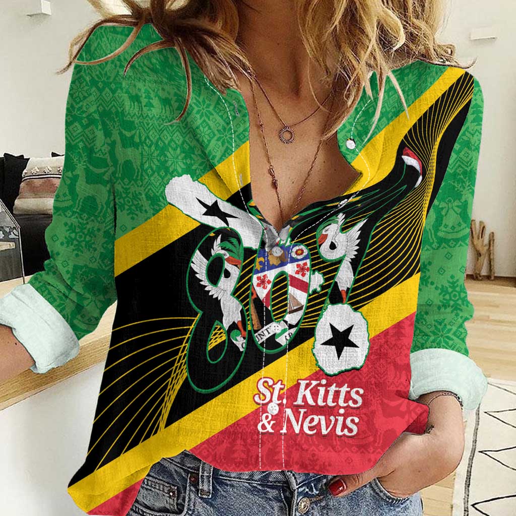 St Kitts and Nevis Christmas Women Casual Shirt 869 Proud With Map - Wonder Print Shop