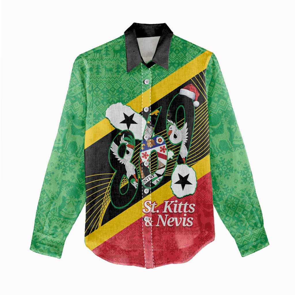 St Kitts and Nevis Christmas Women Casual Shirt 869 Proud With Map - Wonder Print Shop