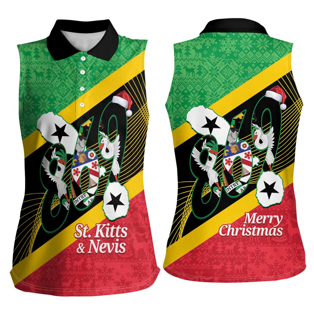 St Kitts and Nevis Christmas Women Sleeveless Polo Shirt 869 Proud With Map - Wonder Print Shop