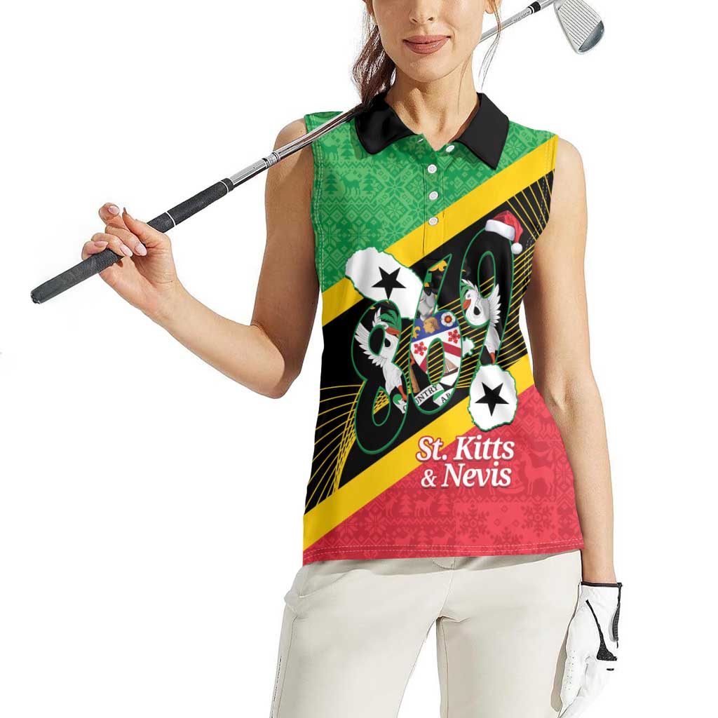 St Kitts and Nevis Christmas Women Sleeveless Polo Shirt 869 Proud With Map - Wonder Print Shop