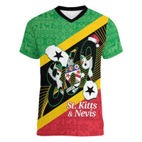 St Kitts and Nevis Christmas Women V-Neck T-Shirt 869 Proud With Map - Wonder Print Shop