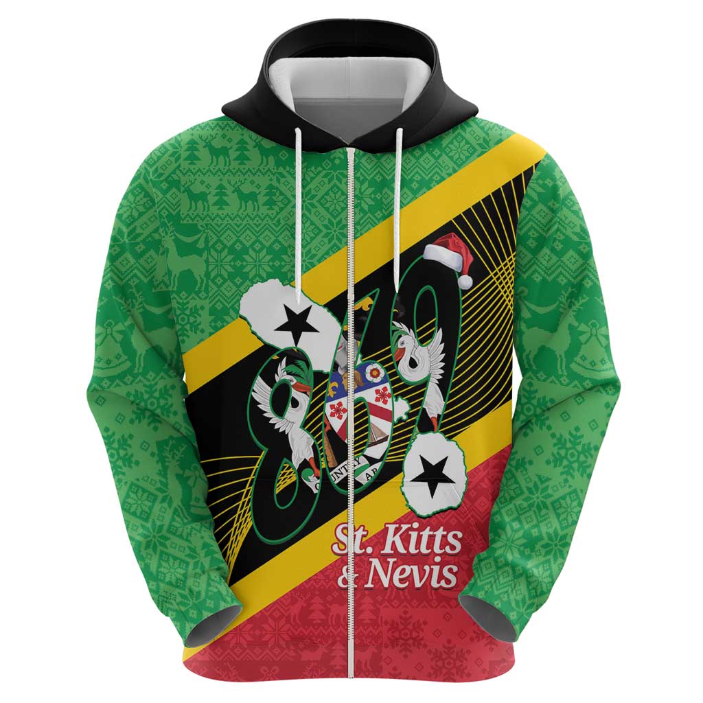 St Kitts and Nevis Christmas Zip Hoodie 869 Proud With Map - Wonder Print Shop