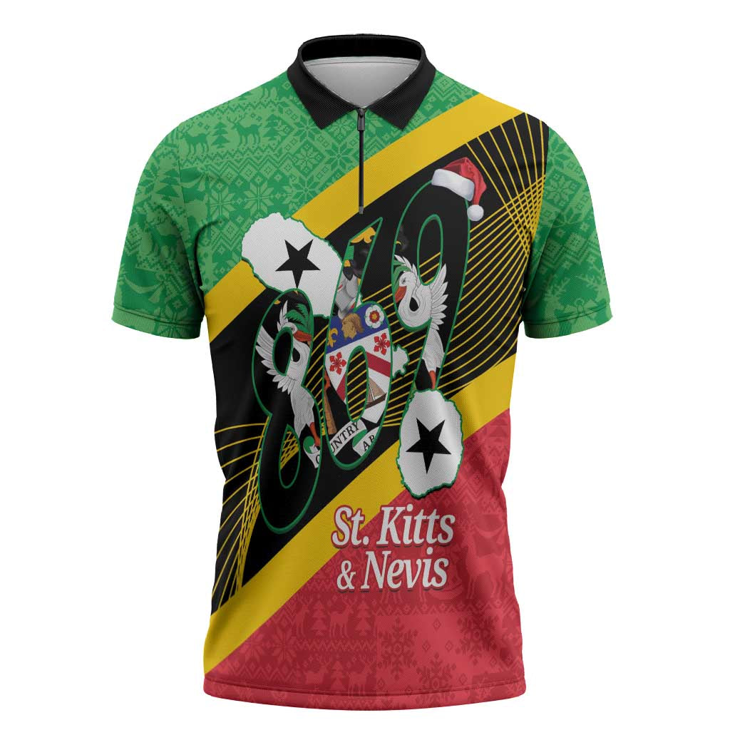 St Kitts and Nevis Christmas Zipper Polo Shirt 869 Proud With Map - Wonder Print Shop