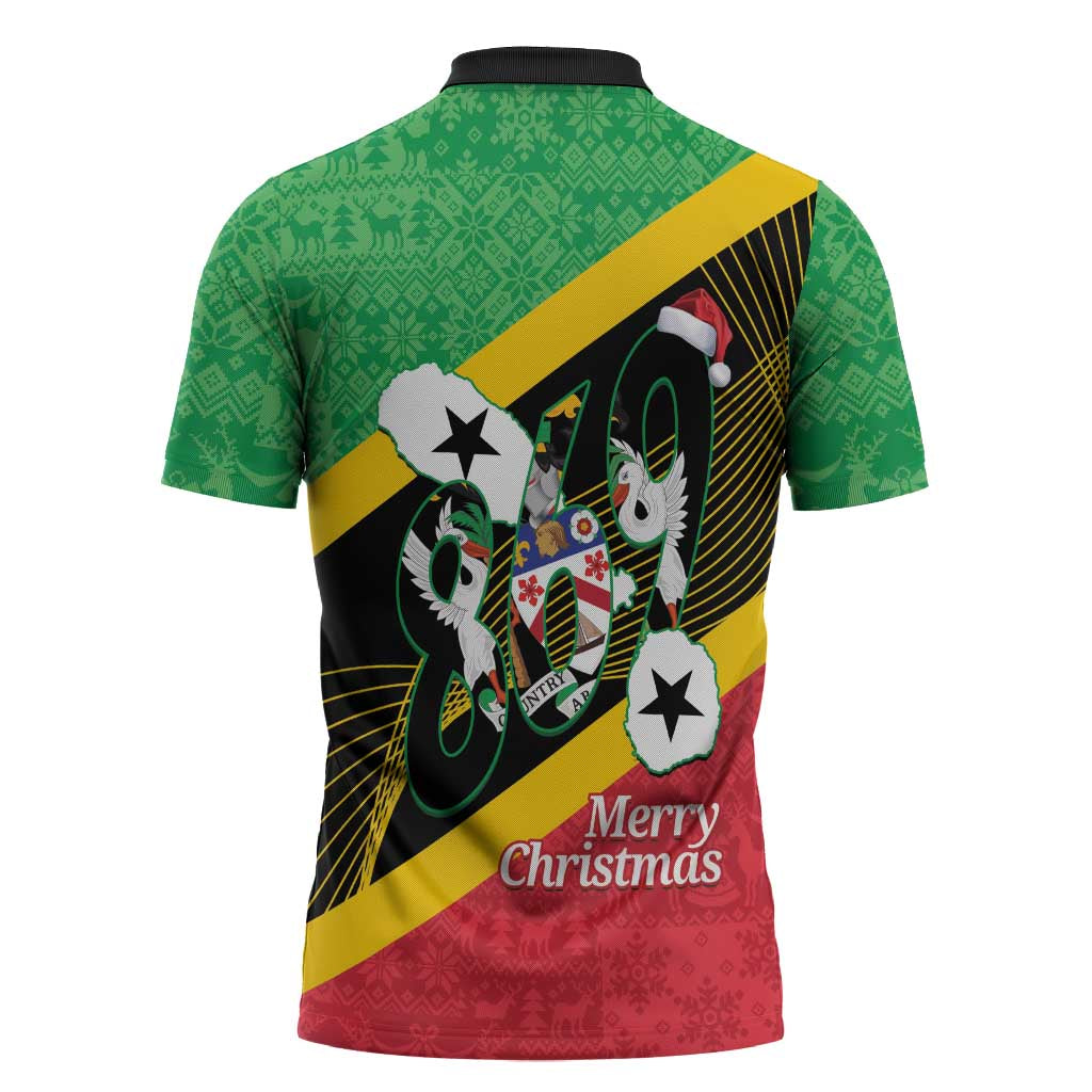 St Kitts and Nevis Christmas Zipper Polo Shirt 869 Proud With Map - Wonder Print Shop