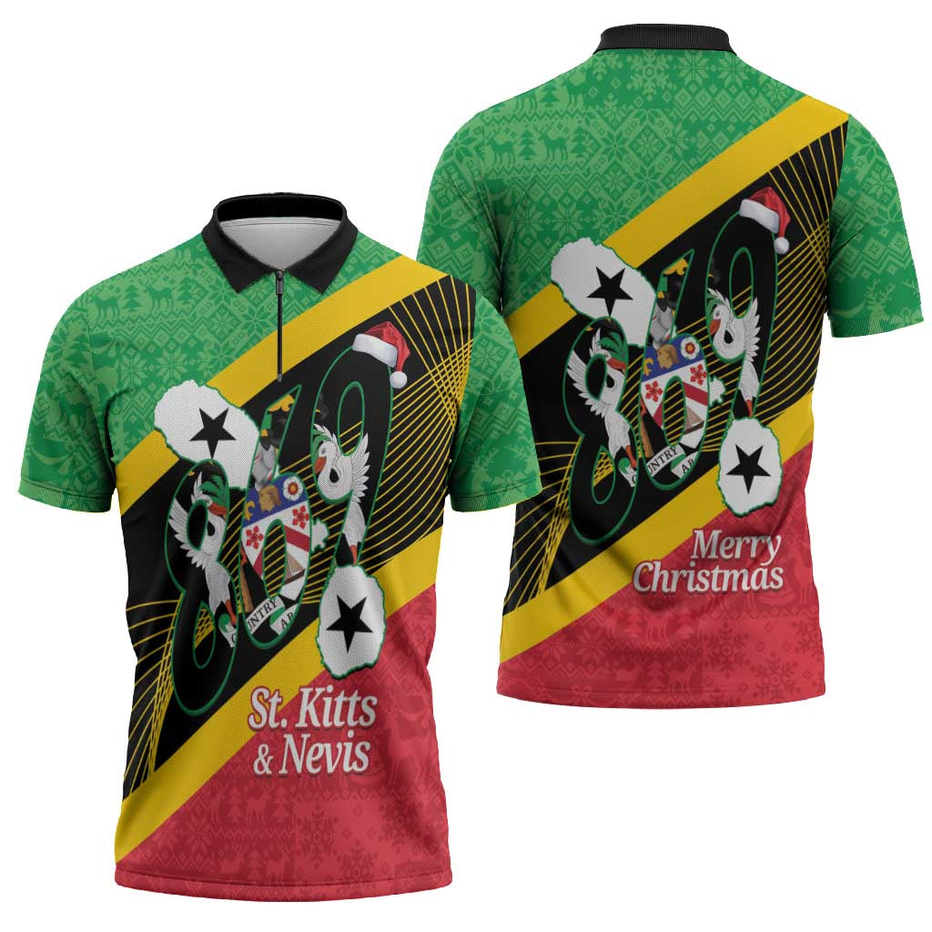 St Kitts and Nevis Christmas Zipper Polo Shirt 869 Proud With Map - Wonder Print Shop