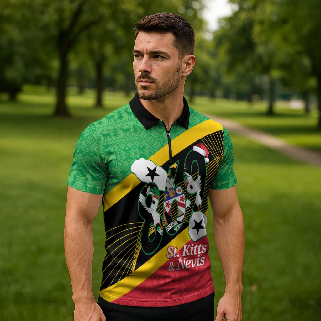 St Kitts and Nevis Christmas Zipper Polo Shirt 869 Proud With Map - Wonder Print Shop
