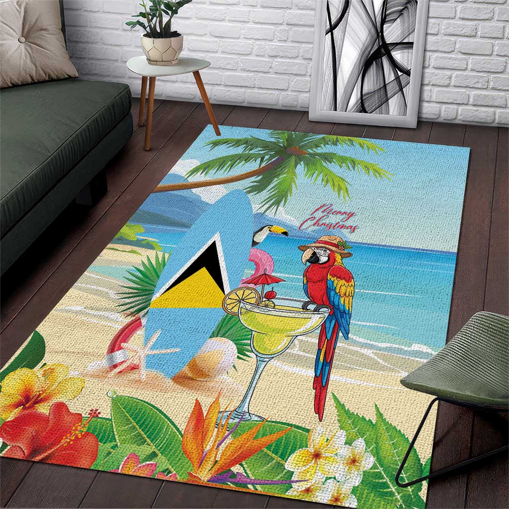 Saint Lucia Christmas Area Rug Chill Macaw Parrot Caribbean Tropical Style - Wonder Print Shop