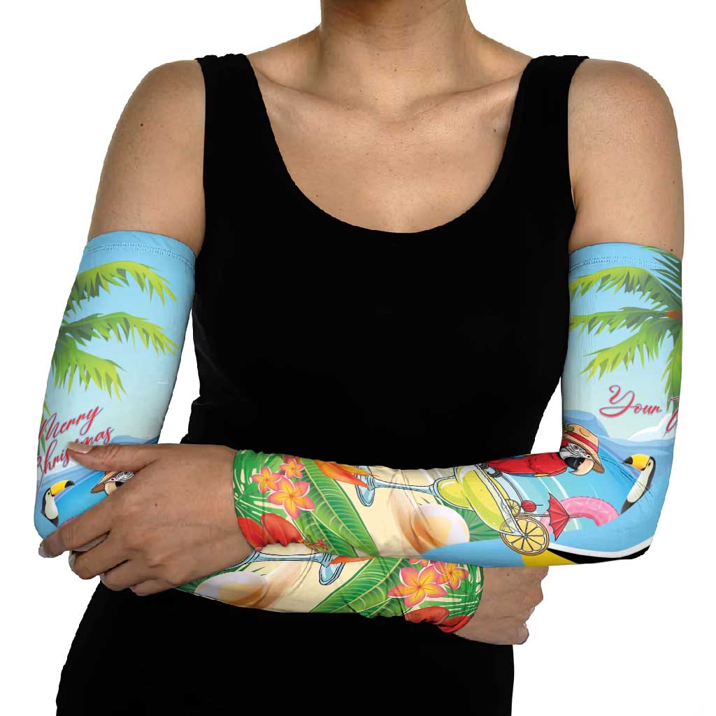 Personalized Saint Lucia Christmas Arm Sleeves Chill Macaw Parrot Caribbean Tropical Style - Wonder Print Shop