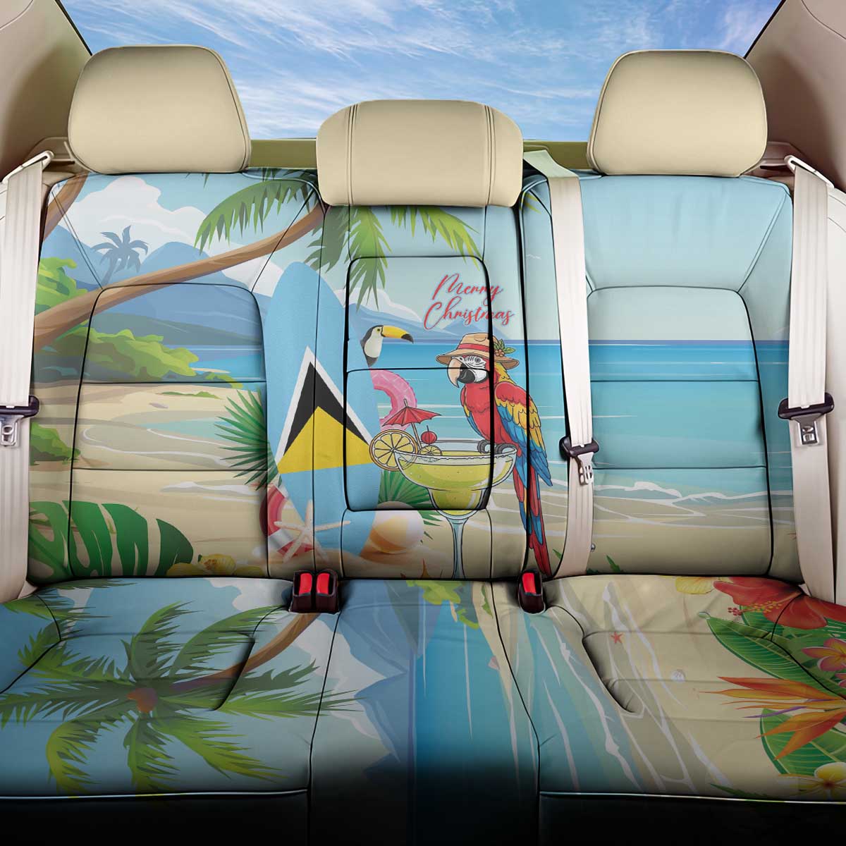 Saint Lucia Christmas Back Car Seat Cover Chill Macaw Parrot Caribbean Tropical Style - Wonder Print Shop