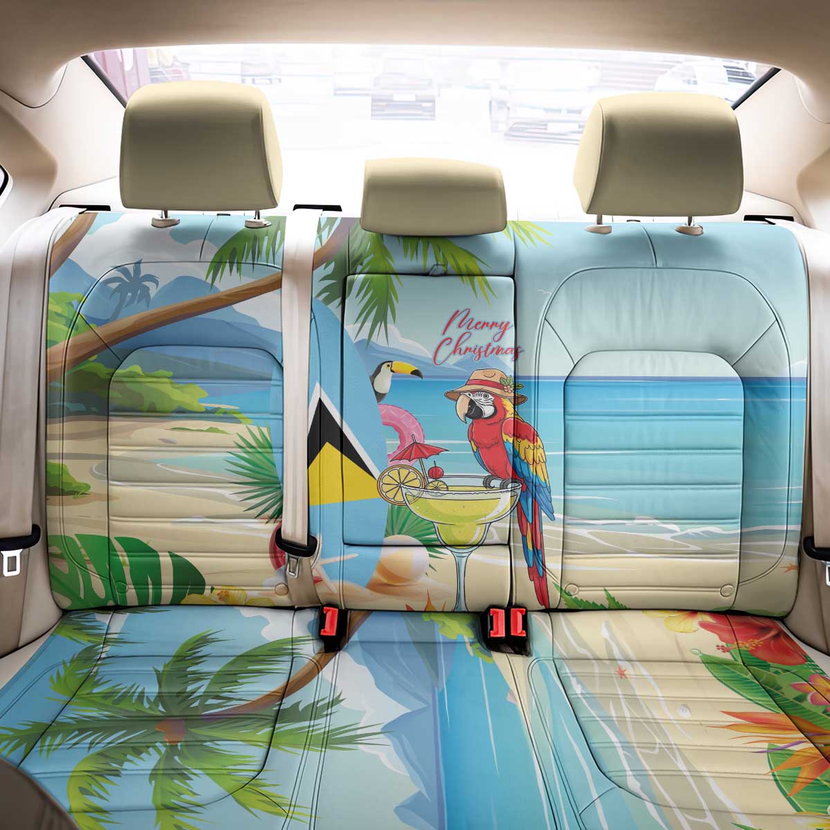 Saint Lucia Christmas Back Car Seat Cover Chill Macaw Parrot Caribbean Tropical Style - Wonder Print Shop