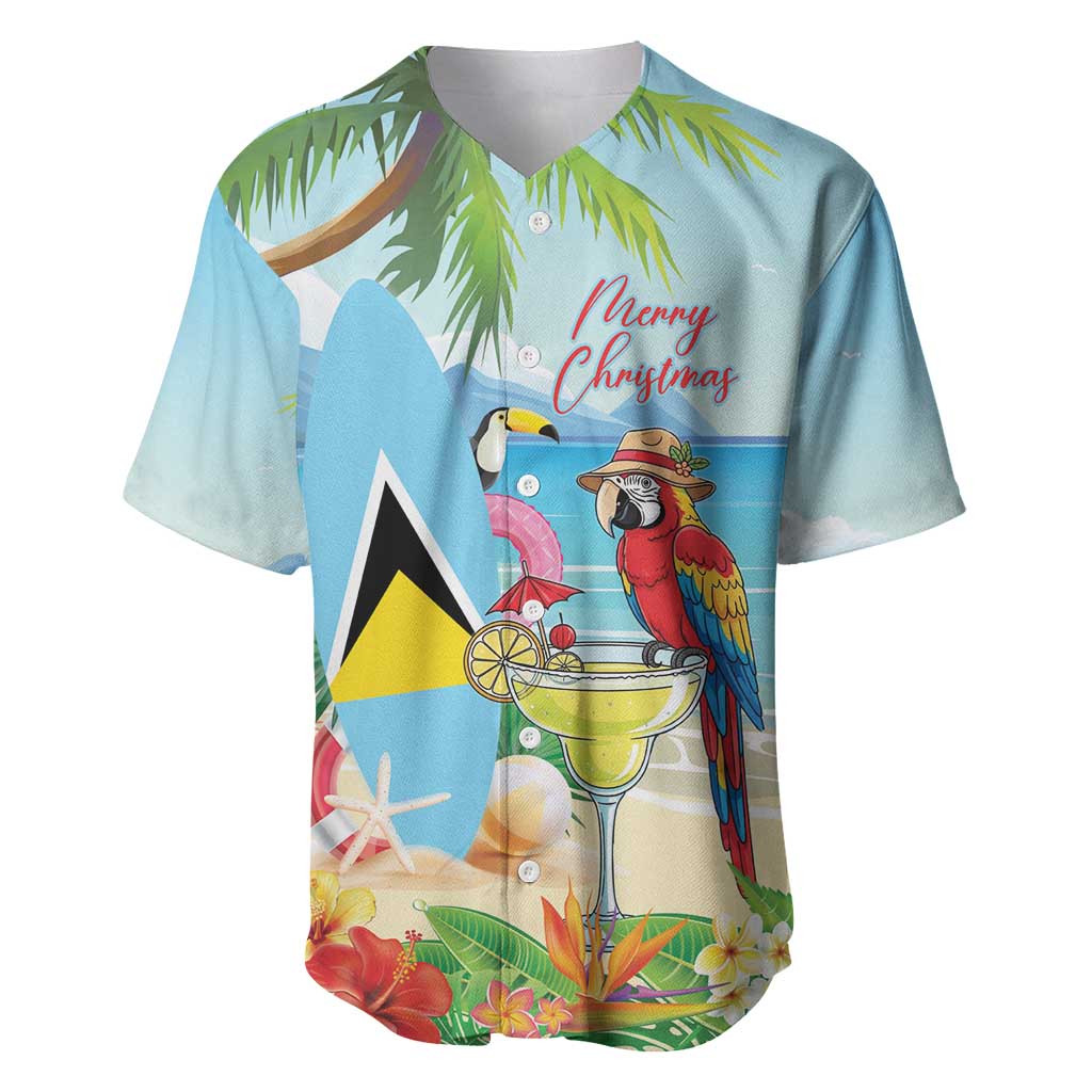 Personalized Saint Lucia Christmas Baseball Jersey Chill Macaw Parrot Caribbean Tropical Style - Wonder Print Shop