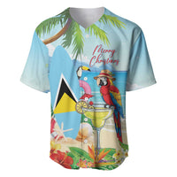 Personalized Saint Lucia Christmas Baseball Jersey Chill Macaw Parrot Caribbean Tropical Style - Wonder Print Shop