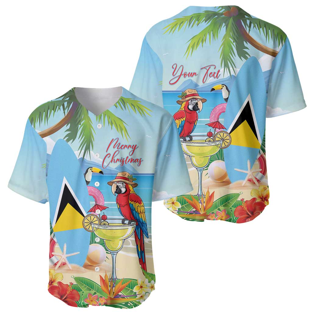 Personalized Saint Lucia Christmas Baseball Jersey Chill Macaw Parrot Caribbean Tropical Style - Wonder Print Shop