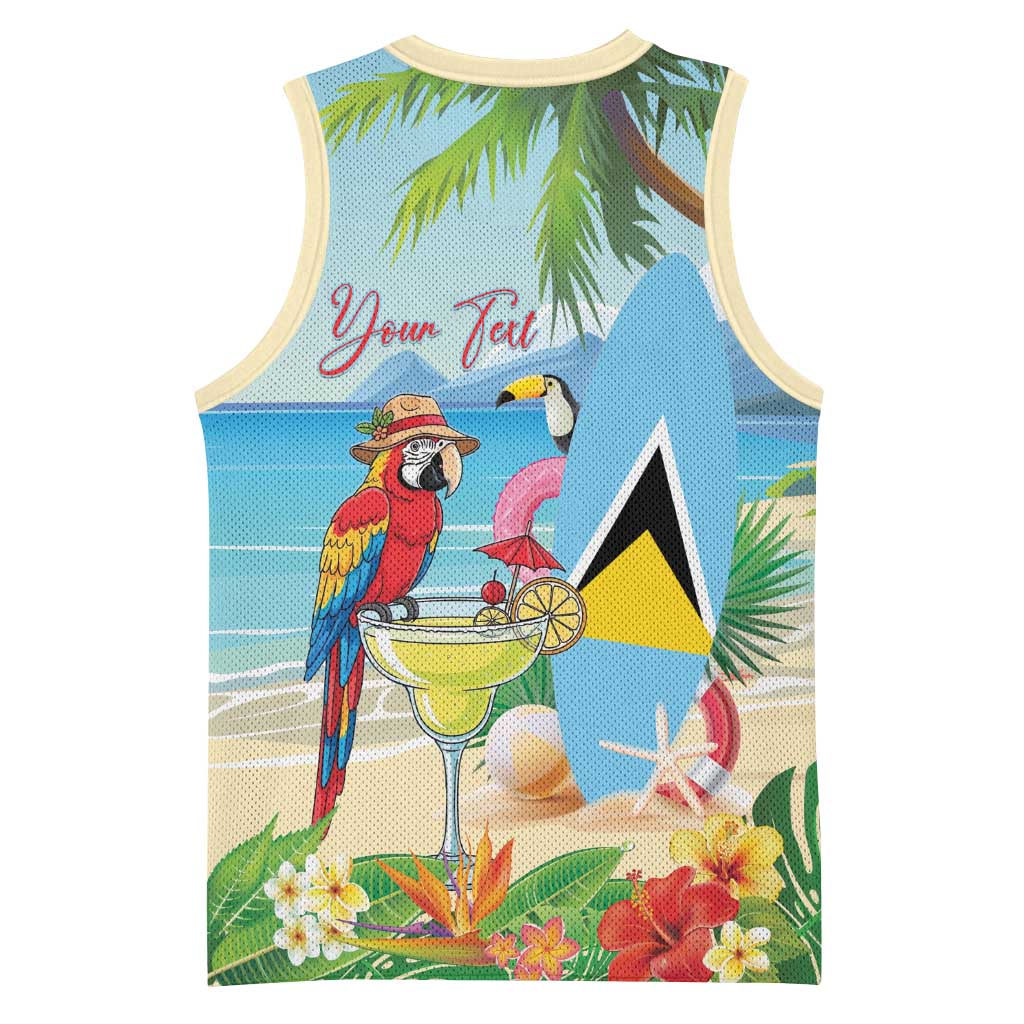 Personalized Saint Lucia Christmas Basketball Jersey Chill Macaw Parrot Caribbean Tropical Style - Wonder Print Shop