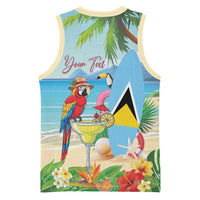 Personalized Saint Lucia Christmas Basketball Jersey Chill Macaw Parrot Caribbean Tropical Style - Wonder Print Shop
