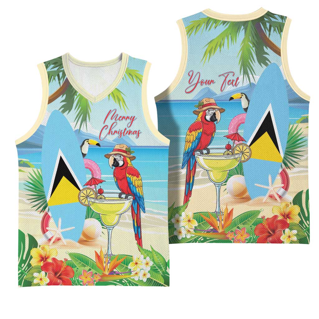 Personalized Saint Lucia Christmas Basketball Jersey Chill Macaw Parrot Caribbean Tropical Style - Wonder Print Shop