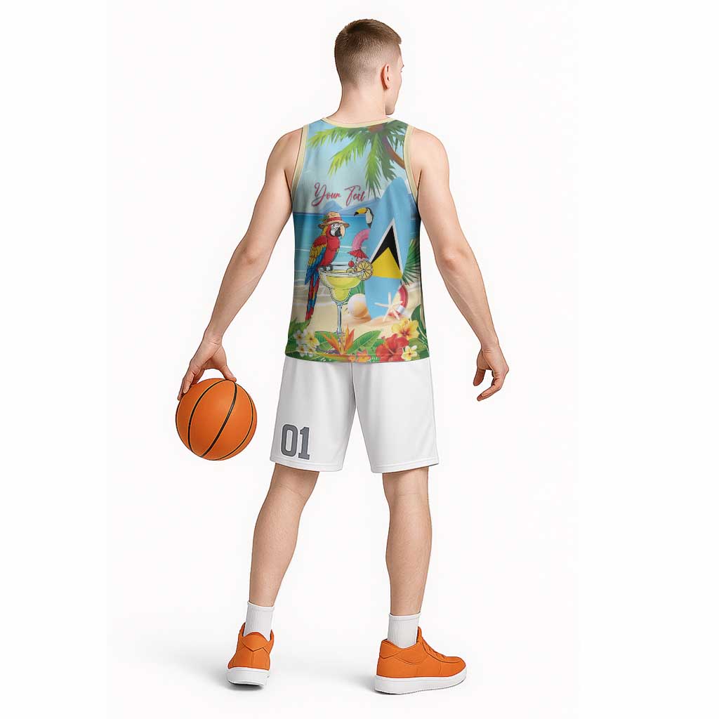 Personalized Saint Lucia Christmas Basketball Jersey Chill Macaw Parrot Caribbean Tropical Style - Wonder Print Shop