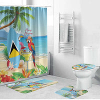 Saint Lucia Christmas Bathroom Set Chill Macaw Parrot Caribbean Tropical Style - Wonder Print Shop